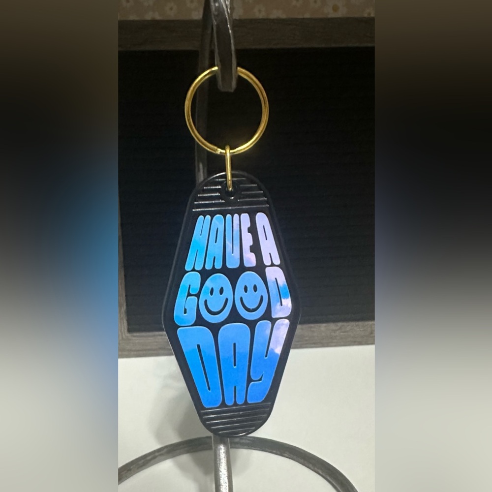 Iridescent Blue Keychain with Positive Message